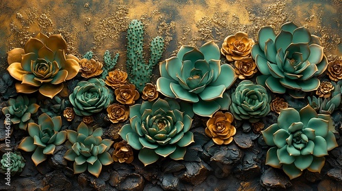 Detailed succulent flower art high resolution photo