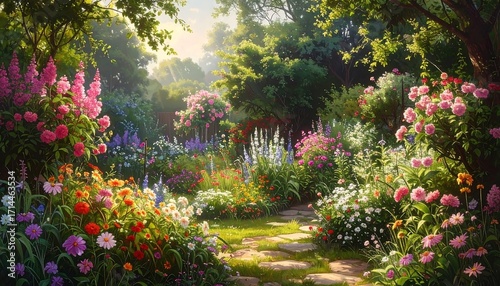A Colorful Garden Path Blossoming with Delightful Flowers