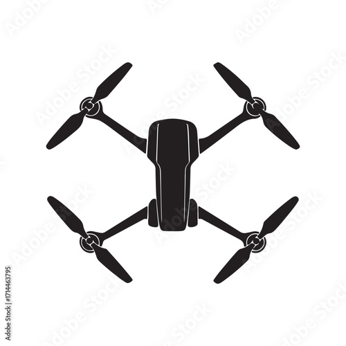 Black Drone with Four Propellers Isolated on White Background