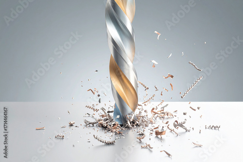 a drill bit that is making a hole in a metal surface