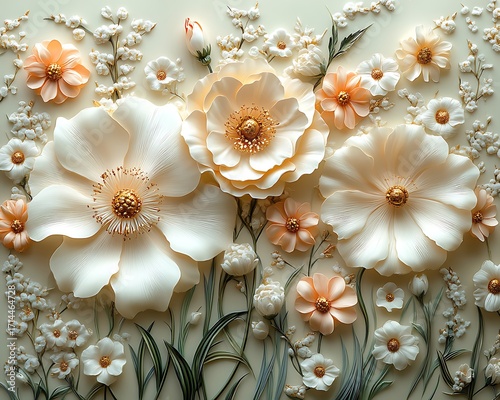 Elegant embossed floral design with delicate petals high resolution photo