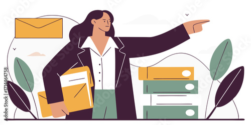 Female entrepreneur flat design with beige background
