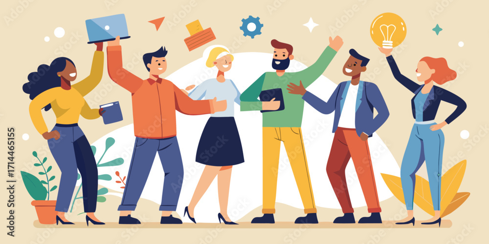 Obraz premium Corporate teamwork illustration with beige backdrop 