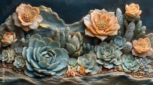 Elegant embossed succulents artwork high resolution photo