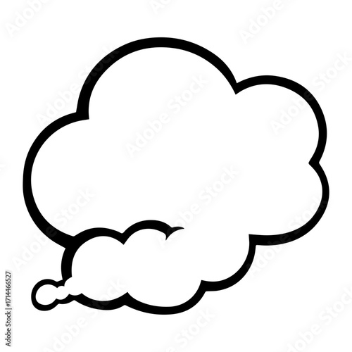 Illustration of a simple white cloud shape with a thick black outline on a plain white background image