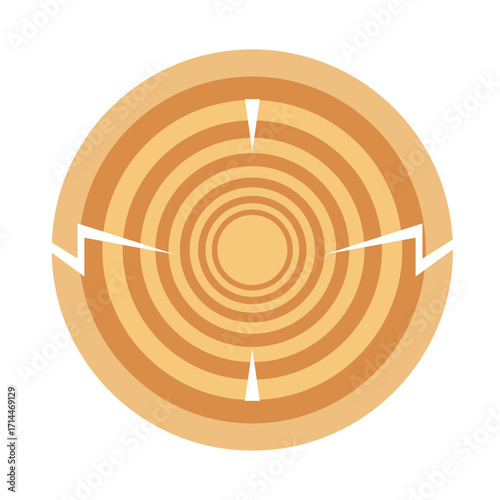 Tree ring cross section with cracks vector icon in warm wood tones