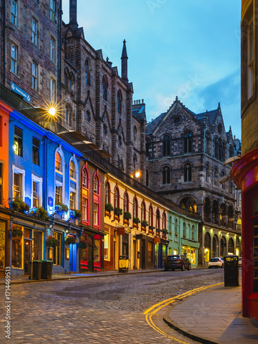 Night view of Victoria Street in Edinburgh, Scotland, UK