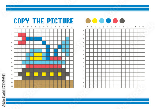 Copy the picture grid drawing worksheet for kids. Pixel art space rover