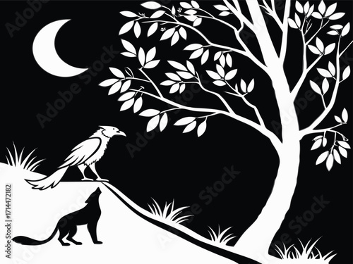 black and white silhouette of a tree