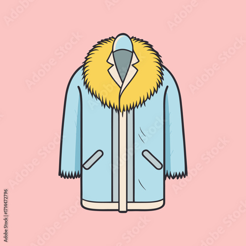 Stylized Illustration of a Light Blue Winter Parka with Fur Trim