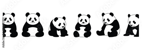 WebPlayful pandas sitting and standing in a cheerful row create a delightful design for children's books, educational resources, adorable merchandise, and charming wildlife-themed projects