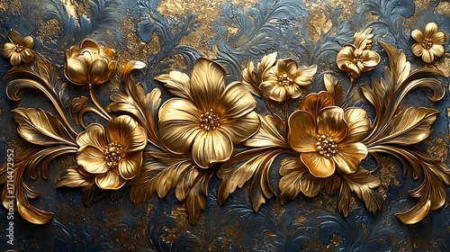 Elegant golden baroque ornament with flowers high resolution photo