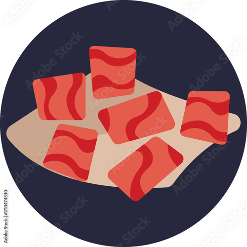 Strips of cured pork, commonly sold by butchers.