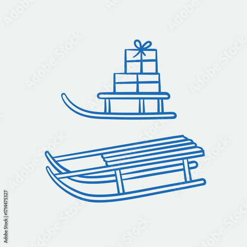 Hand-drawn sleddings. Line art, ink, minimalist style. Vector illustration. Winter holidays collection.
