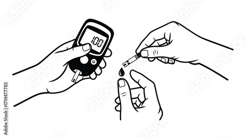 hands performing blood glucose test with glucometer