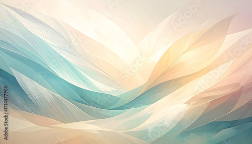 Elegant abstract background with soft flowing pastel waves and feather textures