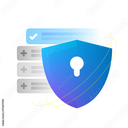 Modern gradient illustration of security checklist with shield. additional protection, enhanced privacy, secure data, extra safety features, and cyber security improvement