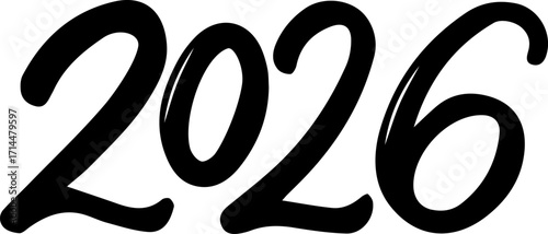 Vector 2026 year black handwriting font. White background. Isolated typography text for calendar design, flyer, banner, poster