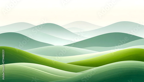 Modern abstract background of serene rolling green hills and landscape