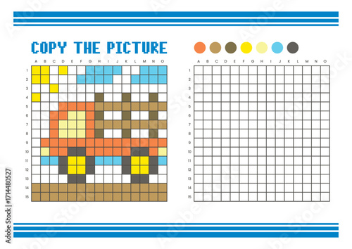 Copy the picture grid drawing worksheet for kids. Pixel art stake truck