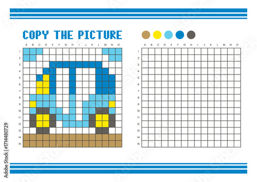 Copy the picture grid drawing worksheet for kids. Pixel art auto rickshaw