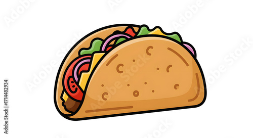 Cartoon Taco Illustration with Fresh Ingredients png clear alpha channel cutout isolated on transparent background
