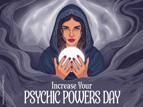 Increase your psychic powers day with a woman holding a crystal ball