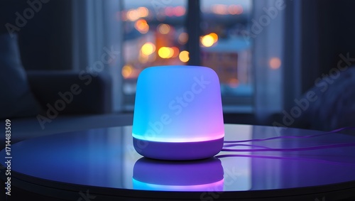 Smart Color-Changing Lamp: Serene Evening Glow, Modern Home Decor, Night City Lights Background