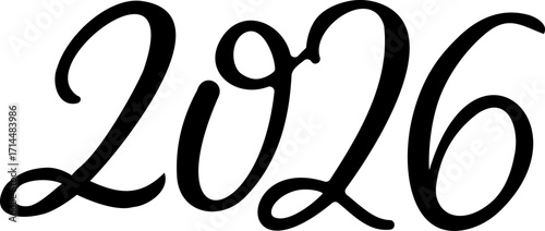 Vector 2026 year black handwriting font. White background. Isolated typography text for calendar design, flyer, banner, poster
