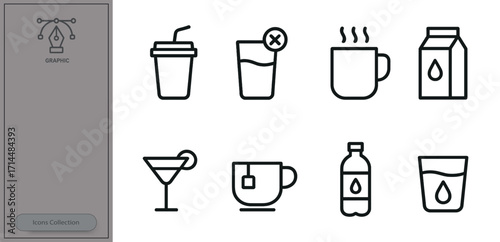 Collection of drink icons and symbols depicting various beverages in a simple, minimalist style