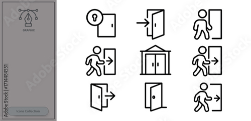 Symbols showing open and closed door concepts with figures illustrating entry and exit actions in various contexts