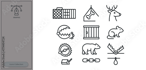 Wildlife control tools and animal symbols representing various species and trapping methods