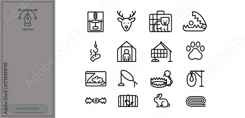 Collection of hunting and trapping icons representing wildlife and animal control in a simple line art style