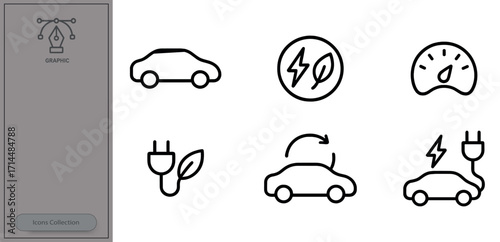 Electric vehicle symbols and icons representing eco-friendly transportation and charging options