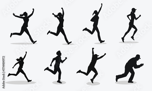 Dancing  and running girls and people silhouettes vector set
