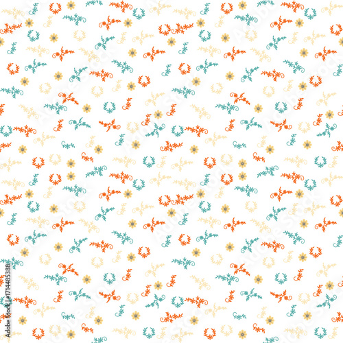 Wallpaper Mural Delicate floral pattern with small colorful botanical motifs in red, green, and yellow on a light background
 Torontodigital.ca