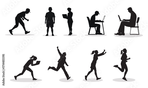 Vector silhouettes of people including business, sports, and casual activities
