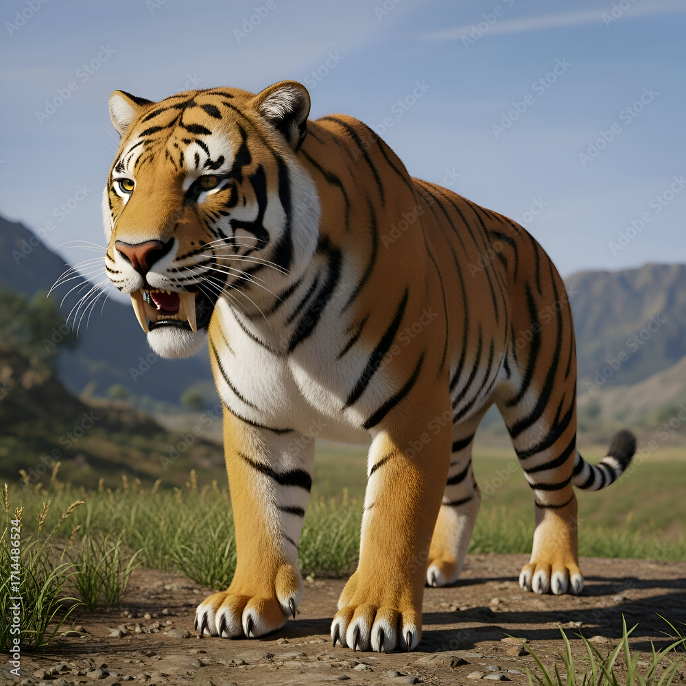 Obraz premium Majestic Tiger Stance - A Powerful Predator in the Wild.