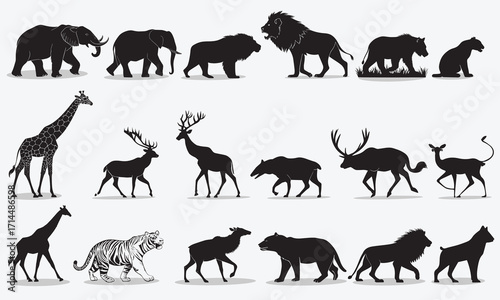 Wild animals silhouette set collection in black vector design