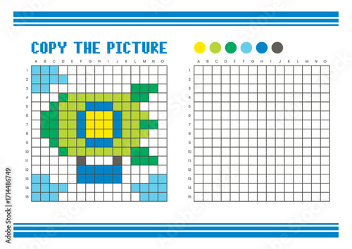 Copy the picture grid drawing worksheet for kids. Pixel art zeppelin