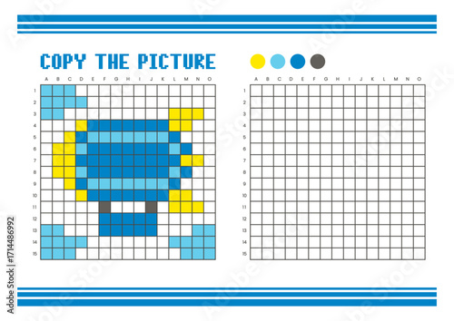 Copy the picture grid drawing worksheet for kids. Pixel art zeppelin