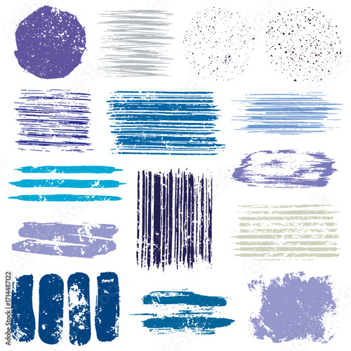 Vintage linocut and grunge stamp textures with rough ink roller effects, distressed grain, dusty overlays, and eroded edges. Solid black vector style, perfect for tracing, t-shirt prints, posters, 