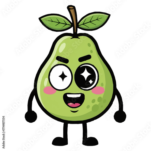 Cute Fruit with Winking Eye Graphic, Cheerful Pear Character Vector Art, Comic Fruit with Rosy Cheeks Design, food packaging, healthy eating campaigns, and engaging marketing materials.