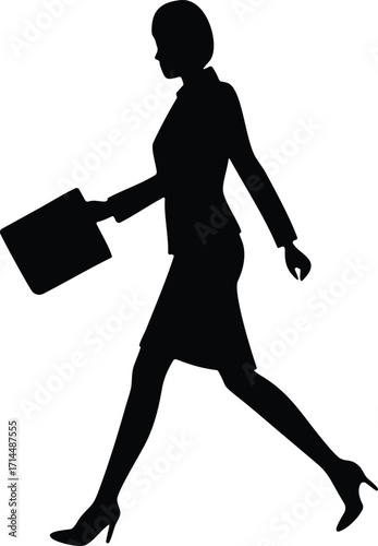 Business Women Holding File And Walk Silhaoutte Design