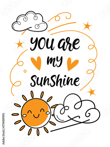Love Quote Design with the Phrase “You Are My Sun” – Vector