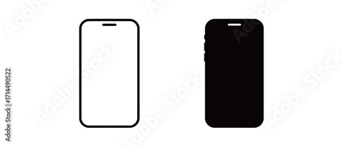 Set of black and white smartphone icons, representing mobile technology and communication.