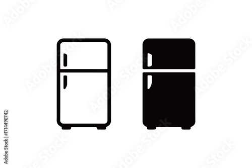 Refrigerator and freezer icon set. Kitchen appliance in outline and solid black silhouette. Simple vector symbol for food storage and home equipment.