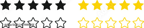  Ratings and review icon set. 5 star, 4 star, 3 star, 2 star, 1 star review. 