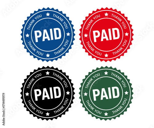 Red circular stamp illustration with the word paid vector graphic scalable icon