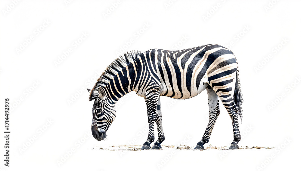 Fototapeta premium Zebra isolated on white background, with space for text; wallpaper